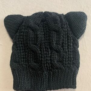 Black Knit Cat Ear Beanie for Adults or Kids